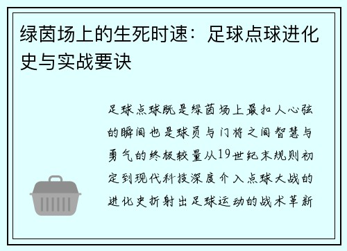 绿茵场上的生死时速：足球点球进化史与实战要诀