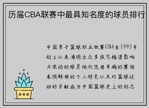 历届CBA联赛中最具知名度的球员排行